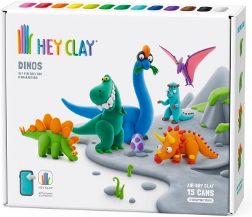 Hey Clay - DINOS - Set mit je 15 Dosen + Modellierwerkzeug