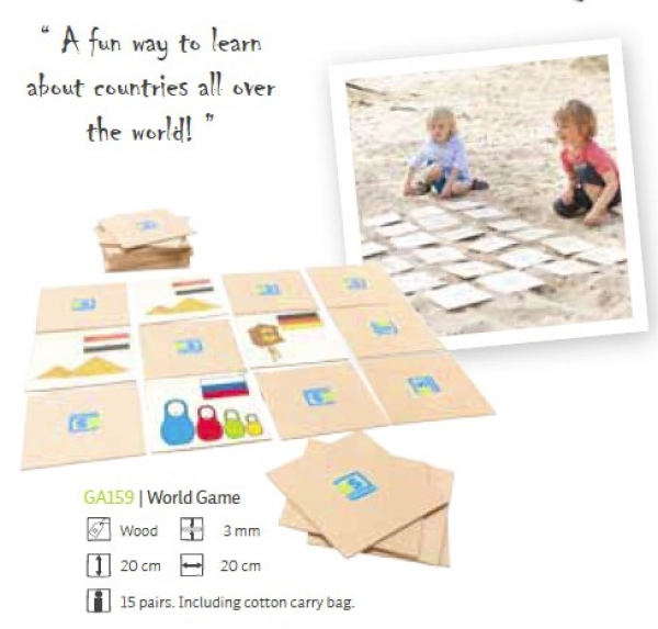 Memo Flaggenspiel, Welt Spiel mit 15 Kartenpaaren aus Holz (200 x 200 x 3 mm)