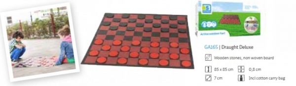 Riesen Damespiel, (85 x 85 cm) Spielmatte und Holzspielsteine (Ø 7cm und 0,8 cm dick)